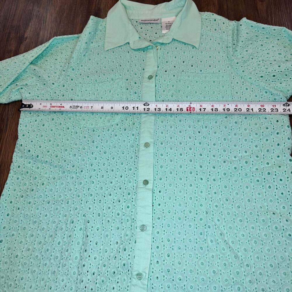 Jessica London Size 16 mint sorbet button up eyelet top 100% Cotton - Picture 7 of 11